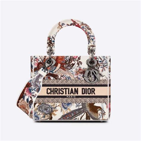 Medium Lady Dior Bag Gray Dior Jardin d'Hiver with Multicolor 